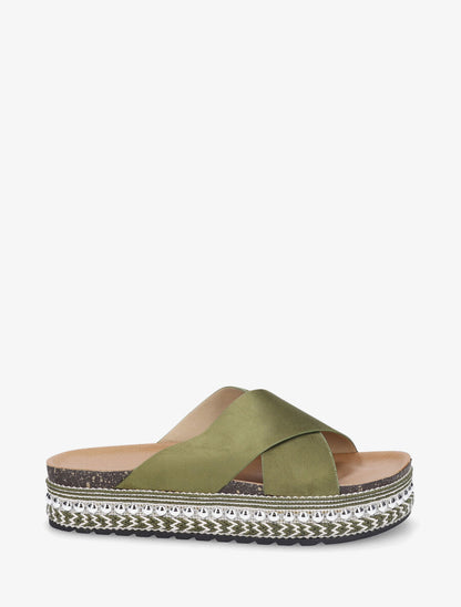 Claquettes croisées en suédine - Kaki - 1