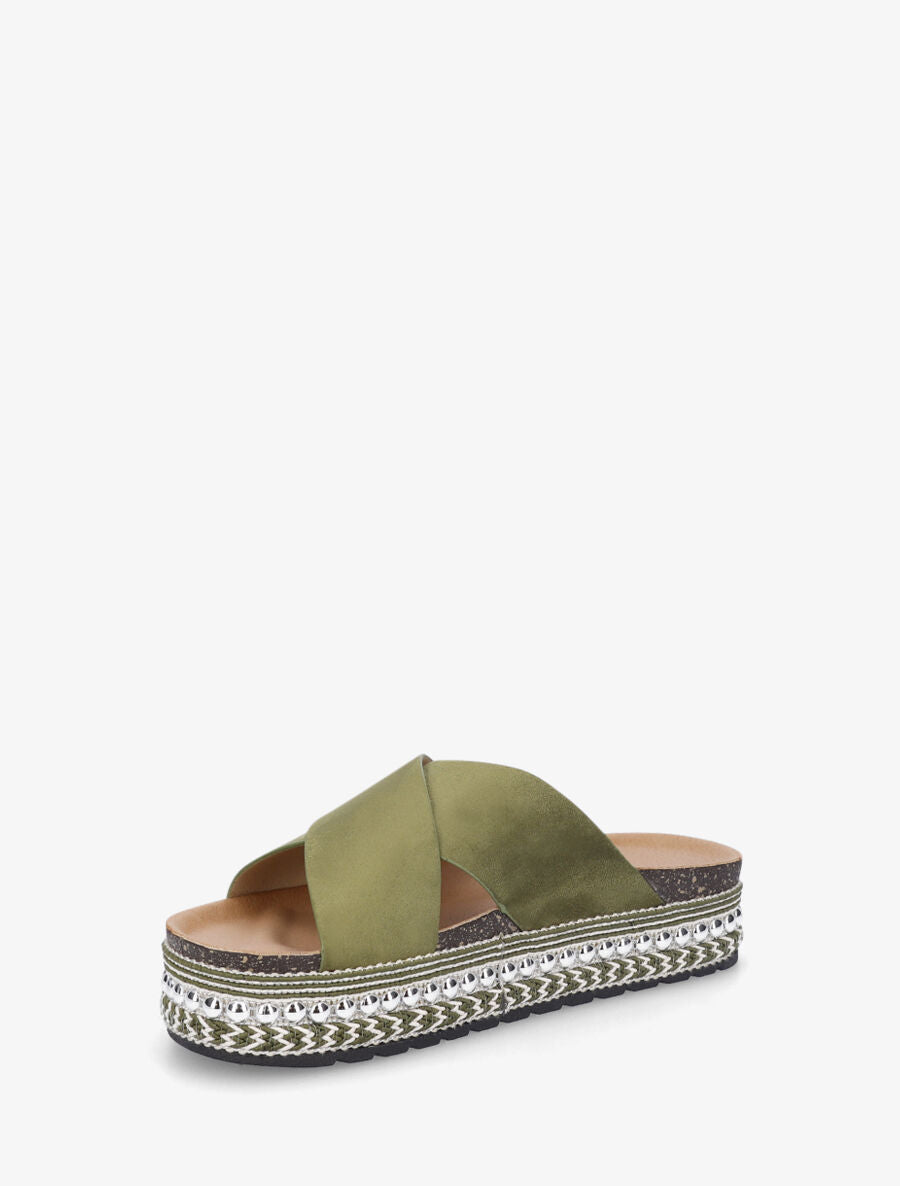 Claquettes croisées en suédine - Kaki - 3