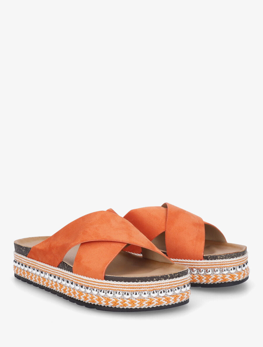 Claquettes croisées en suédine - Orange - 4