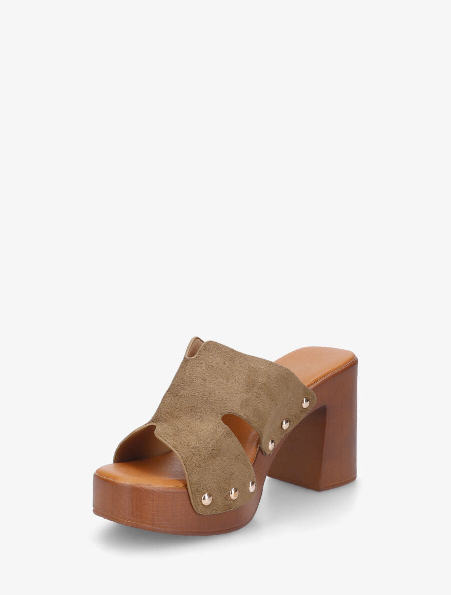 Mules à talon en suédine - Kaki - 3