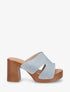 Mules à talon en tissu - Bleu denim - 1
