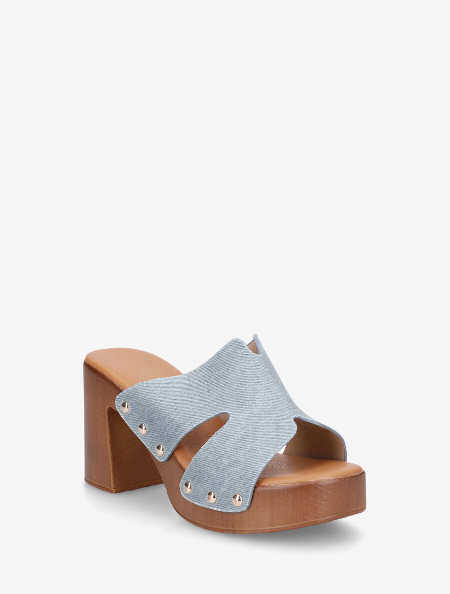 Mules à talon en tissu - Bleu denim - 2