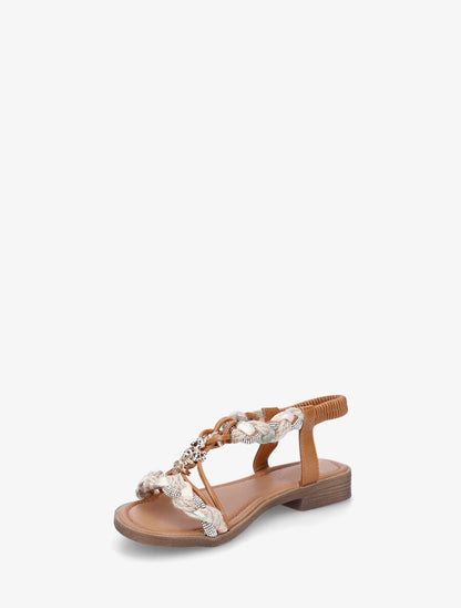Nu-pieds tressés à bijoux fleurs - Camel - 3
