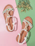 Nu-pieds tressés à bijoux fleurs - Blanc - 1
