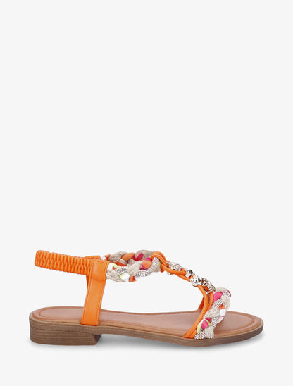 Nu-pieds tressés à bijoux fleurs - Orange - 5