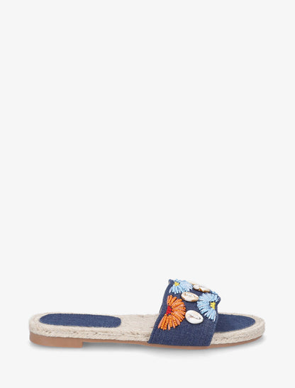 Mules plates perles et coquillages - Bleu foncé - 5