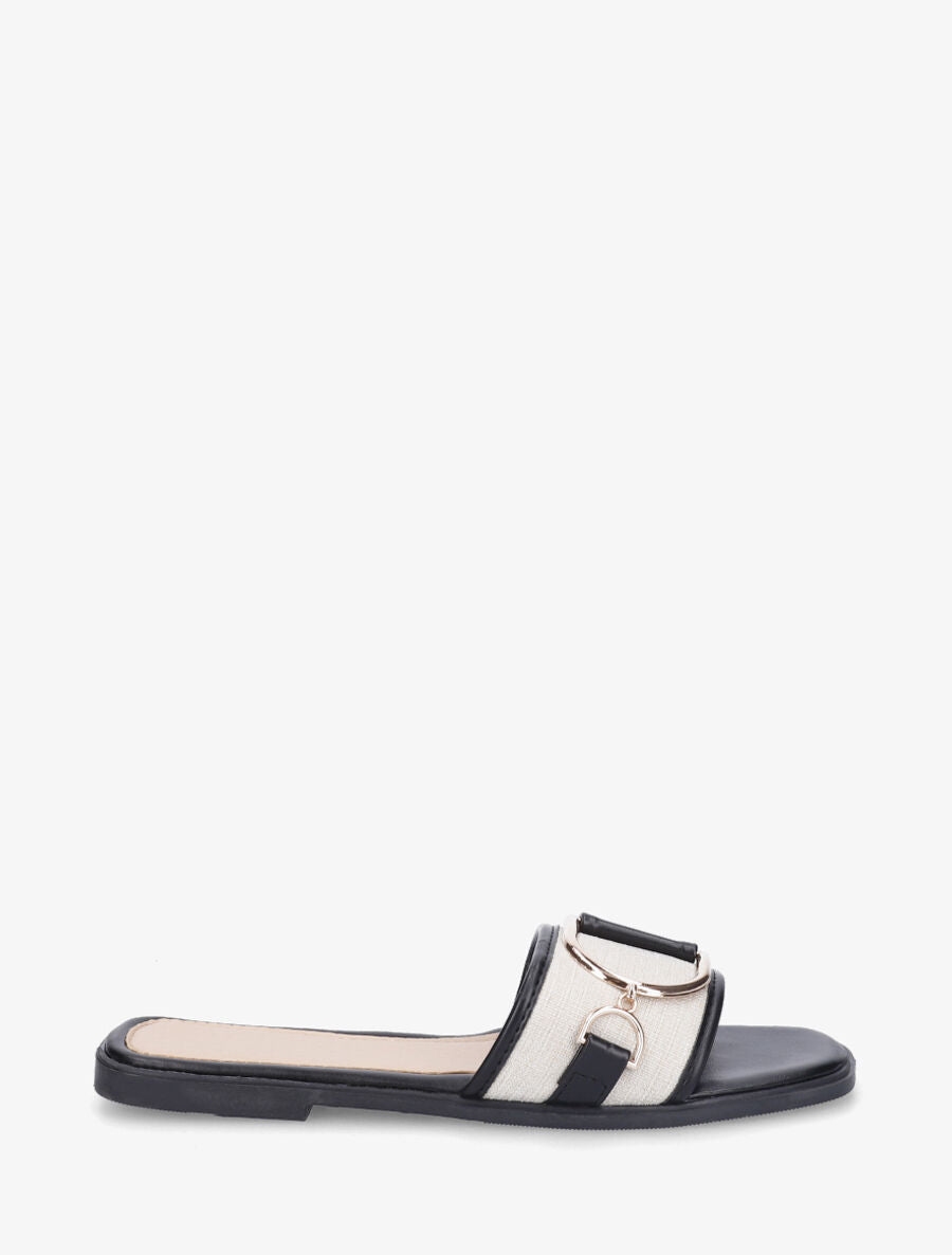 Mules plates bi-matière à boucle - Noir - 1