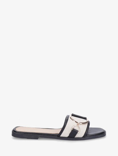 Mules plates bi-matière à boucle - Noir - 1