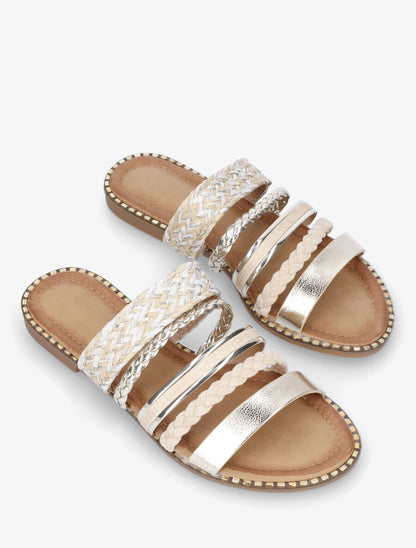 Mules plates multibrides fantaisies - Beige - 4