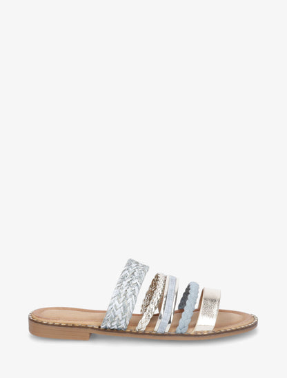 Mules plates multibrides fantaisies - Bleu clair - 5