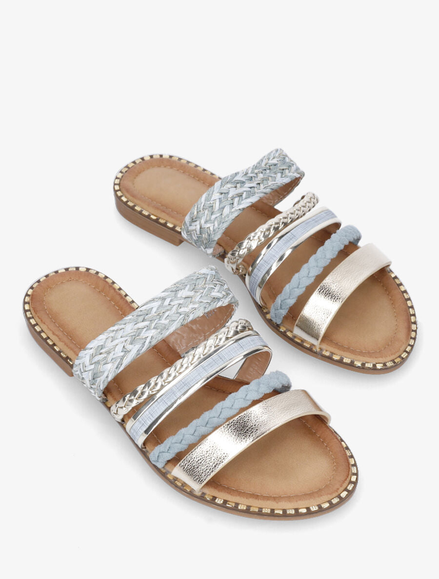 Mules plates multibrides fantaisies - Bleu clair - 4