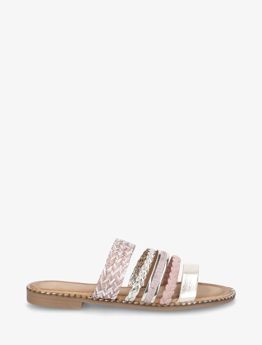 Mules plates multibrides fantaisies - Rose - 1