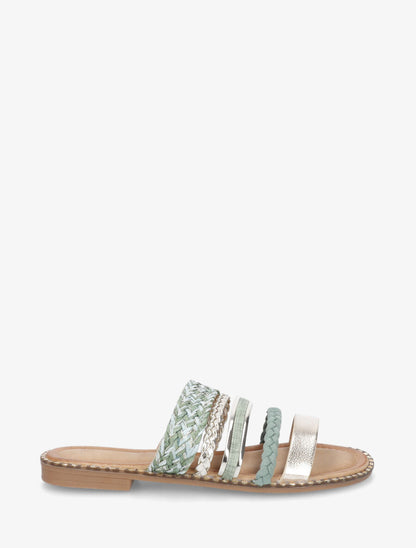 Mules plates multibrides fantaisies - Vert d&