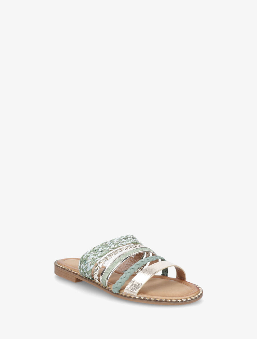 Mules plates multibrides fantaisies - Vert d&