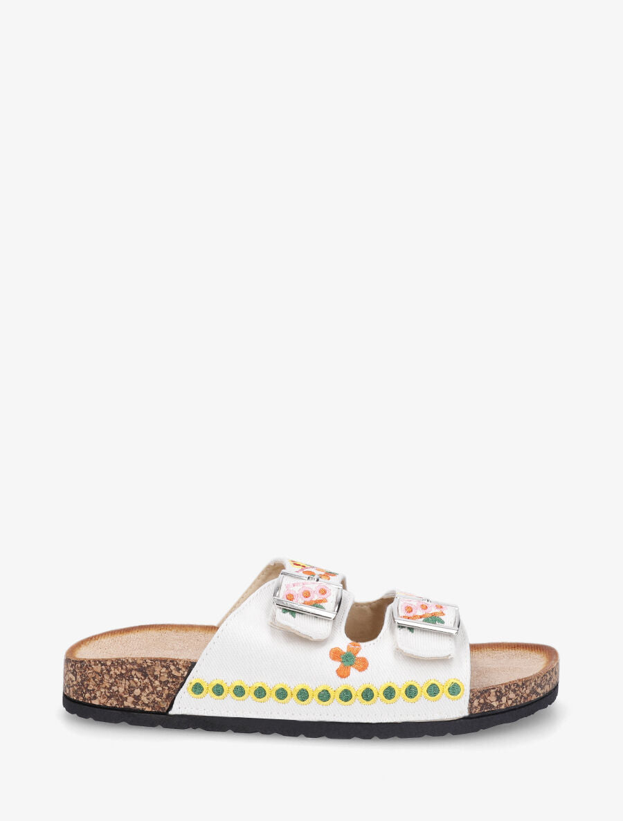 Claquettes à boucles et motifs floraux - Blanc - 1