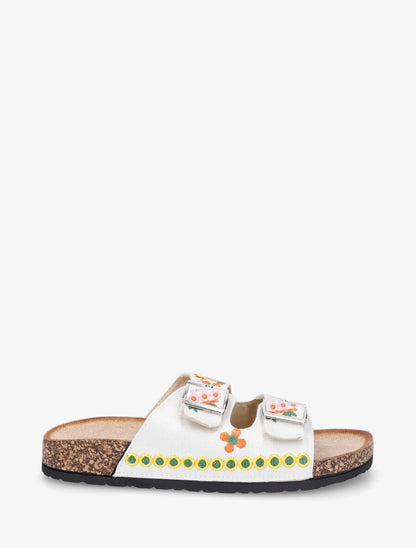 Claquettes à boucles et motifs floraux - Blanc - 1