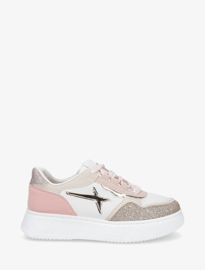Sneakers à plateforme et pailleté - Rose - 5