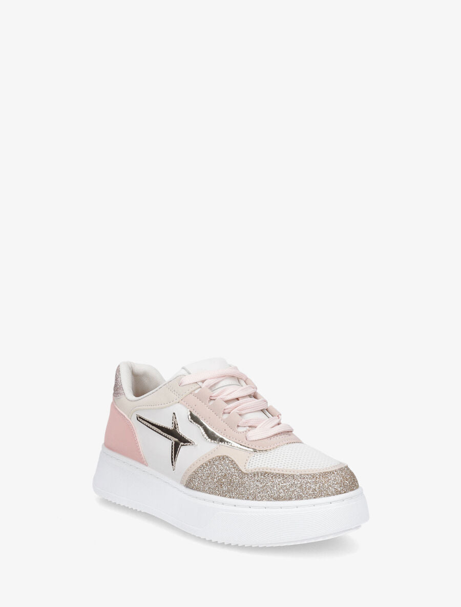 Sneakers à plateforme et pailleté - Rose - 2