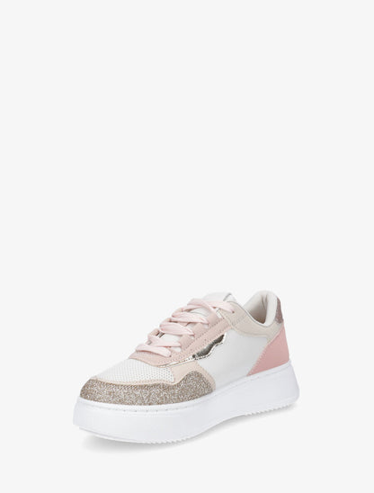 Sneakers à plateforme et pailleté - Rose - 3