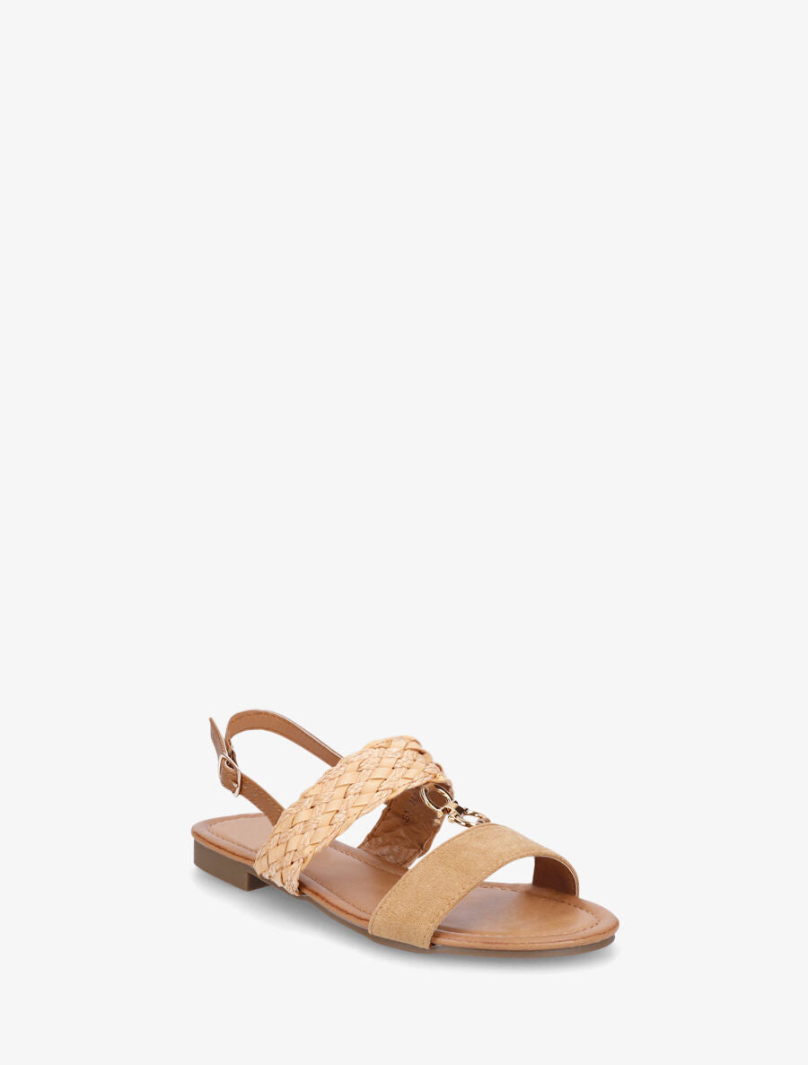 Nu-pieds bi-matière à bijou - Camel - 2