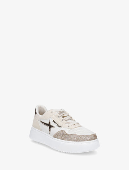 Sneakers à plateforme et pailleté - Beige - 2