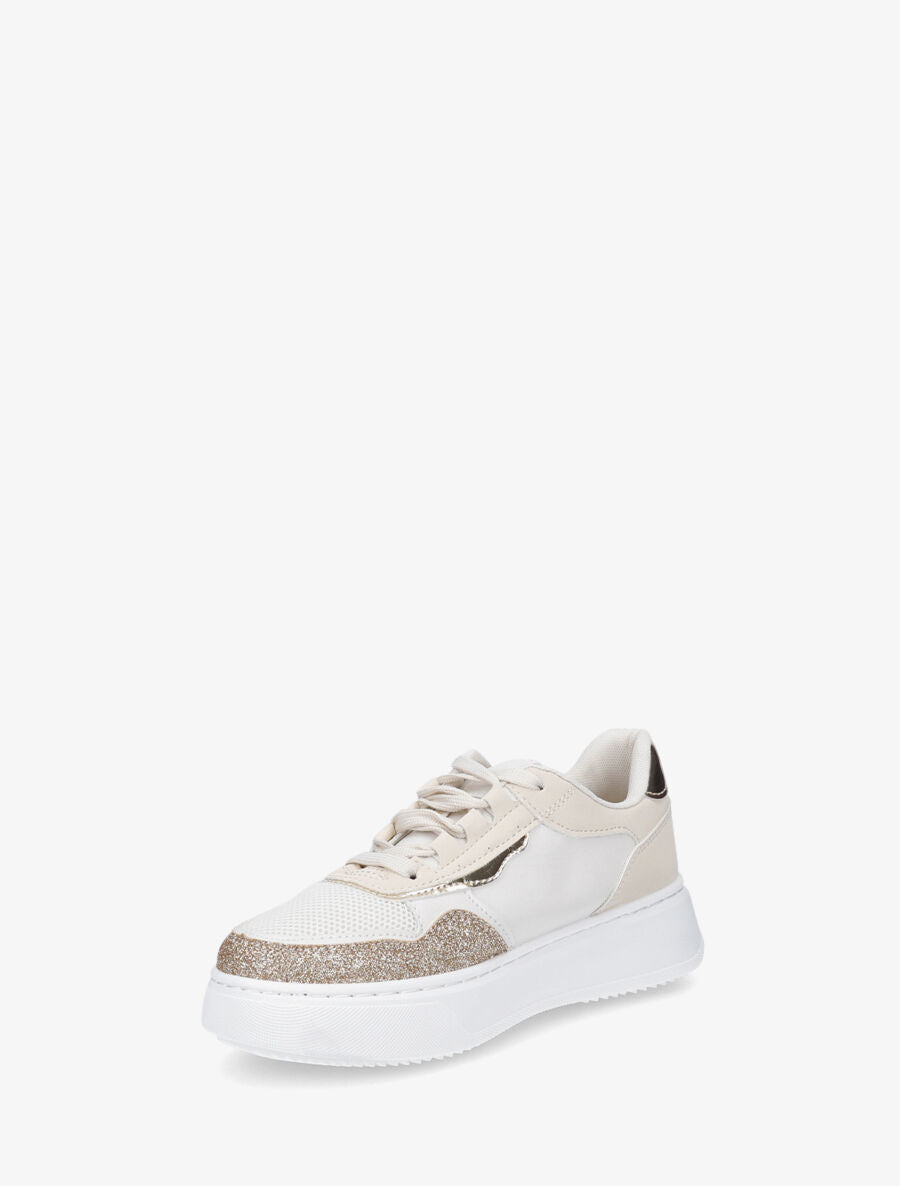 Sneakers à plateforme et pailleté - Beige - 3