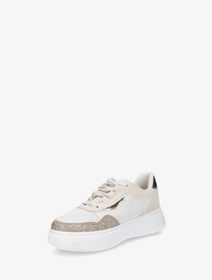 Sneakers à plateforme et pailleté - Beige - 3