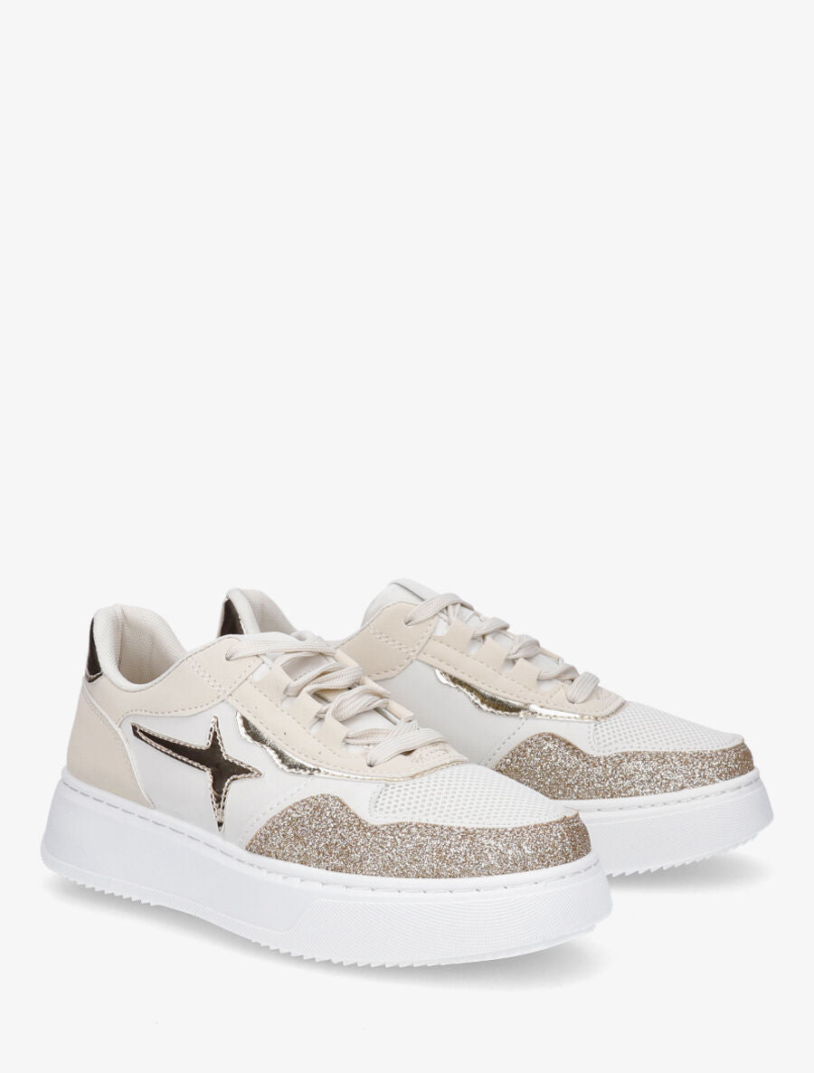 Sneakers à plateforme et pailleté - Beige - 4
