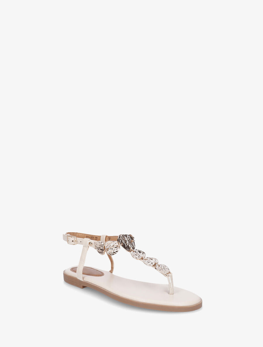 Nu-pieds à bride bijoux martelés - Beige - 2