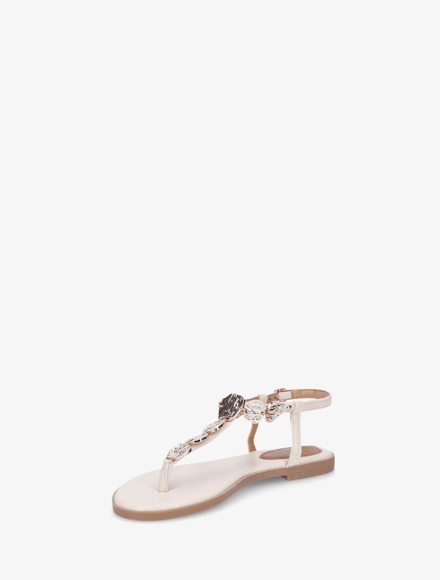 Nu-pieds à bride bijoux martelés - Beige - 3