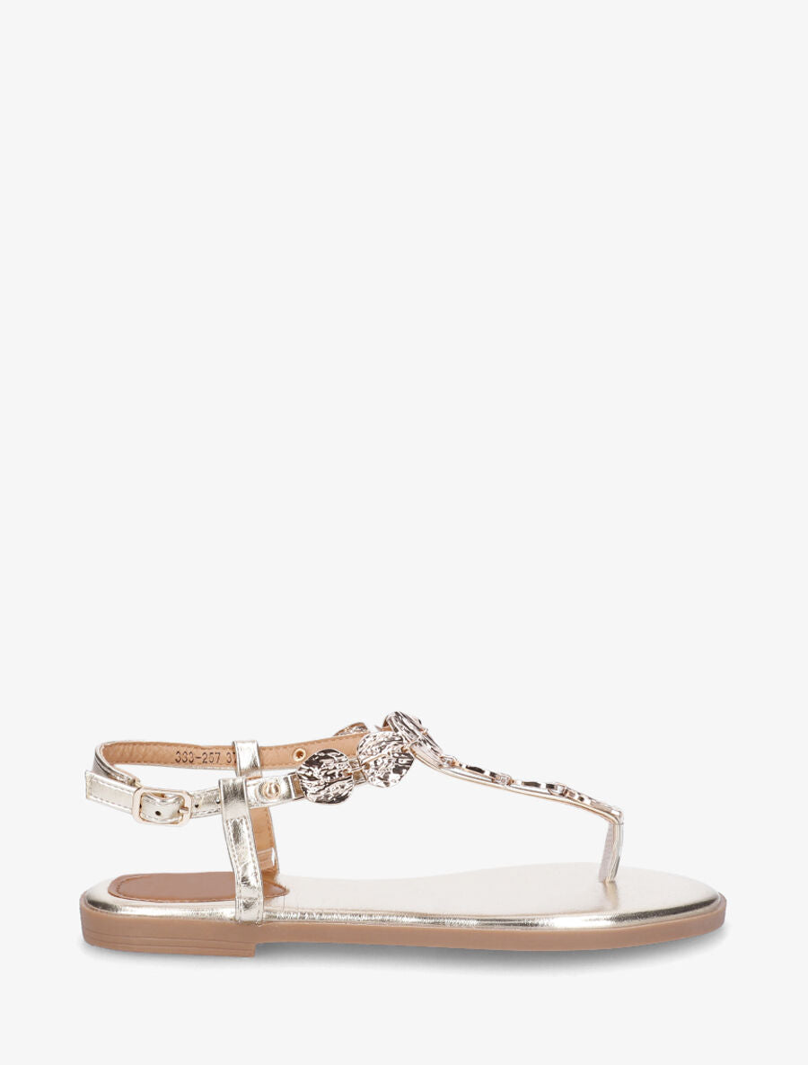Nu-pieds à bride bijoux martelés - Or - 5