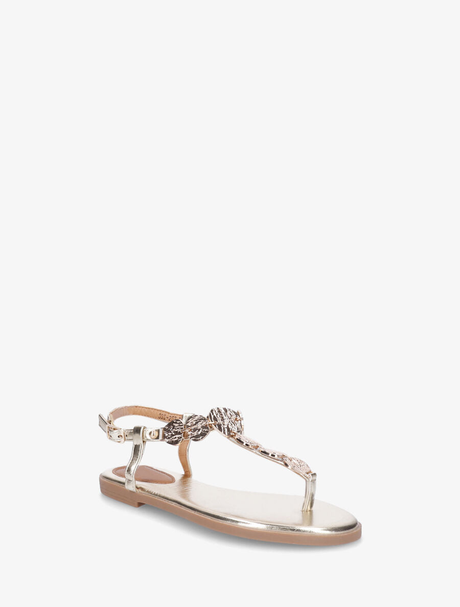 Nu-pieds à bride bijoux martelés - Or - 2