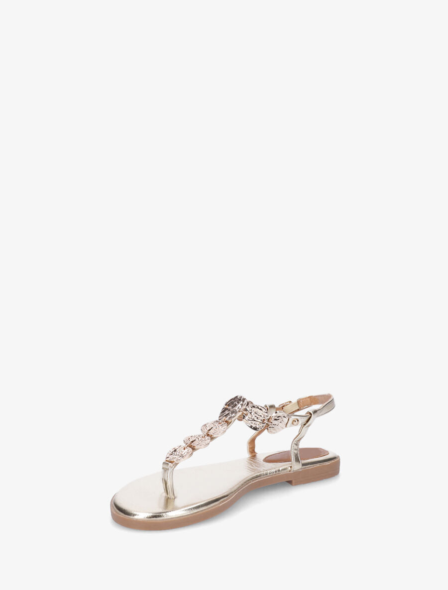 Nu-pieds à bride bijoux martelés - Or - 3