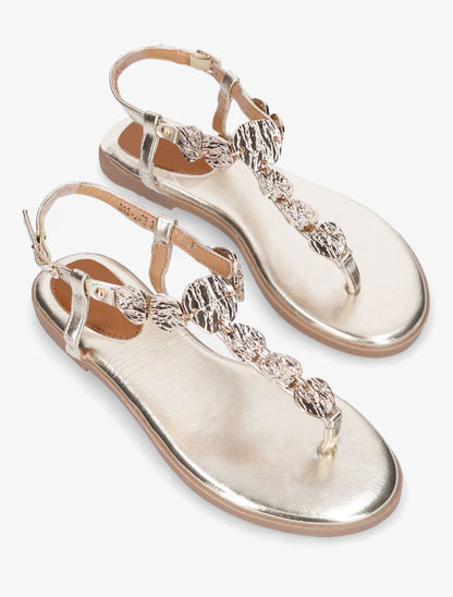 Nu-pieds à bride bijoux martelés - Or - 4