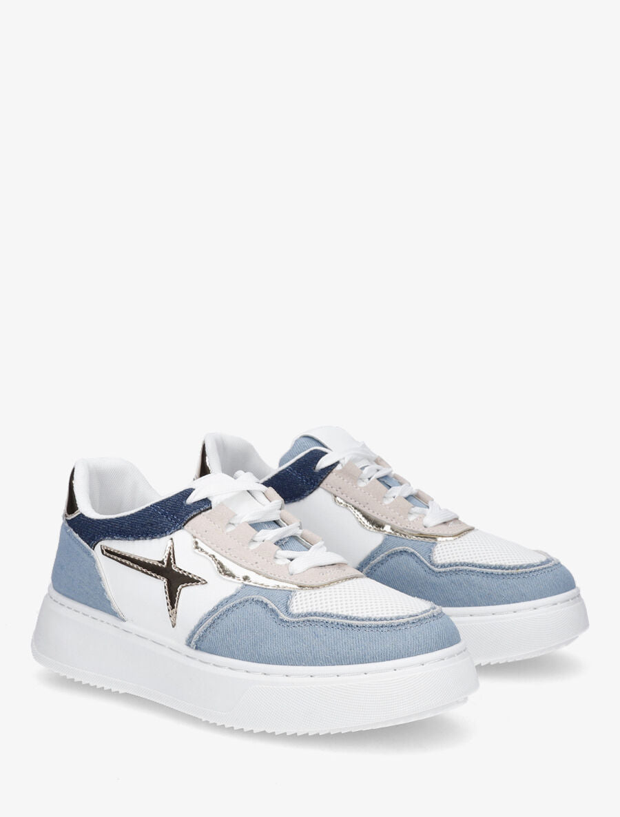Sneakers à plateforme et effet jean - Bleu - 4