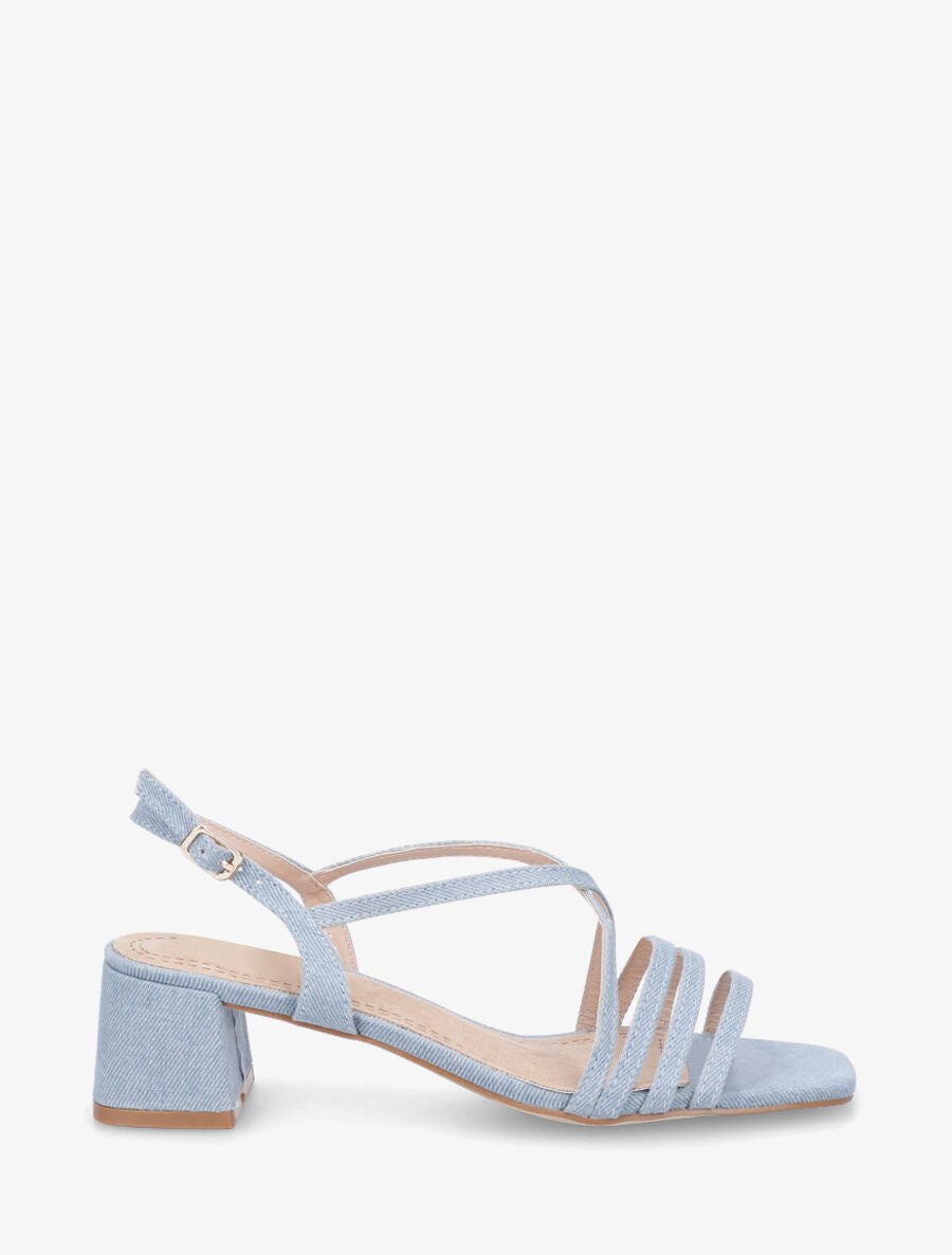 Sandales en tissu et lanières - Bleu denim - 1