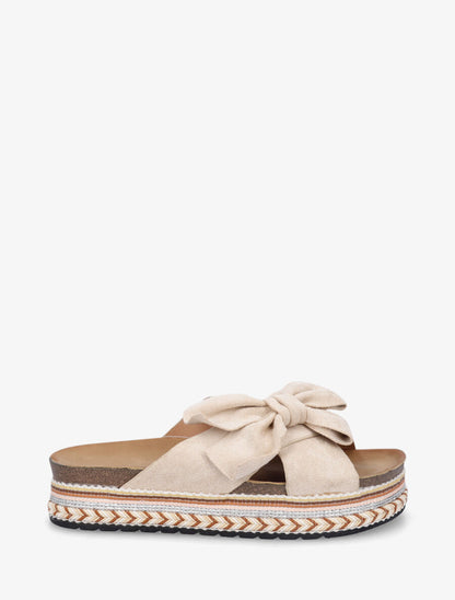 Claquettes en suédine à noeud - Beige - 1