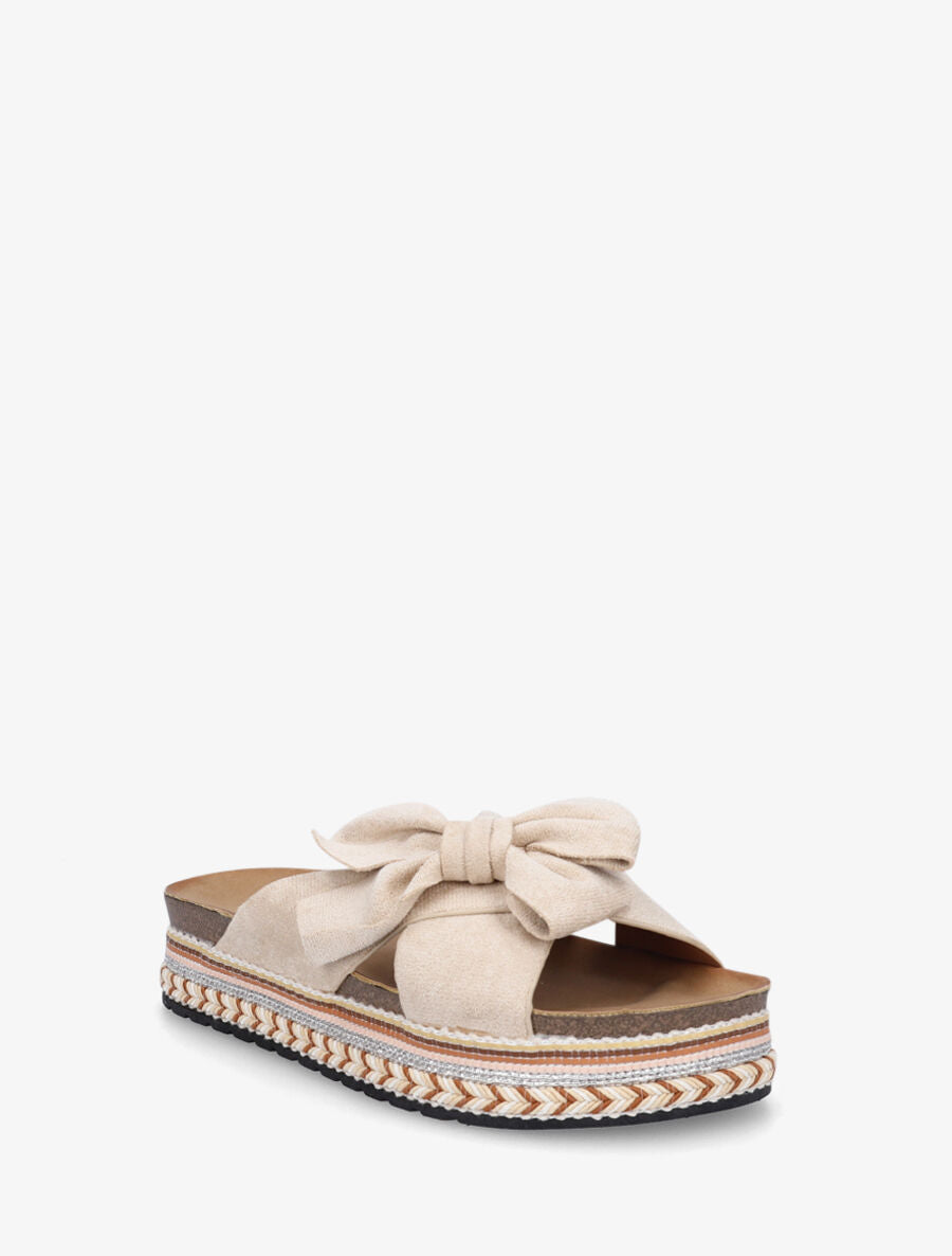 Claquettes en suédine à noeud - Beige - 2