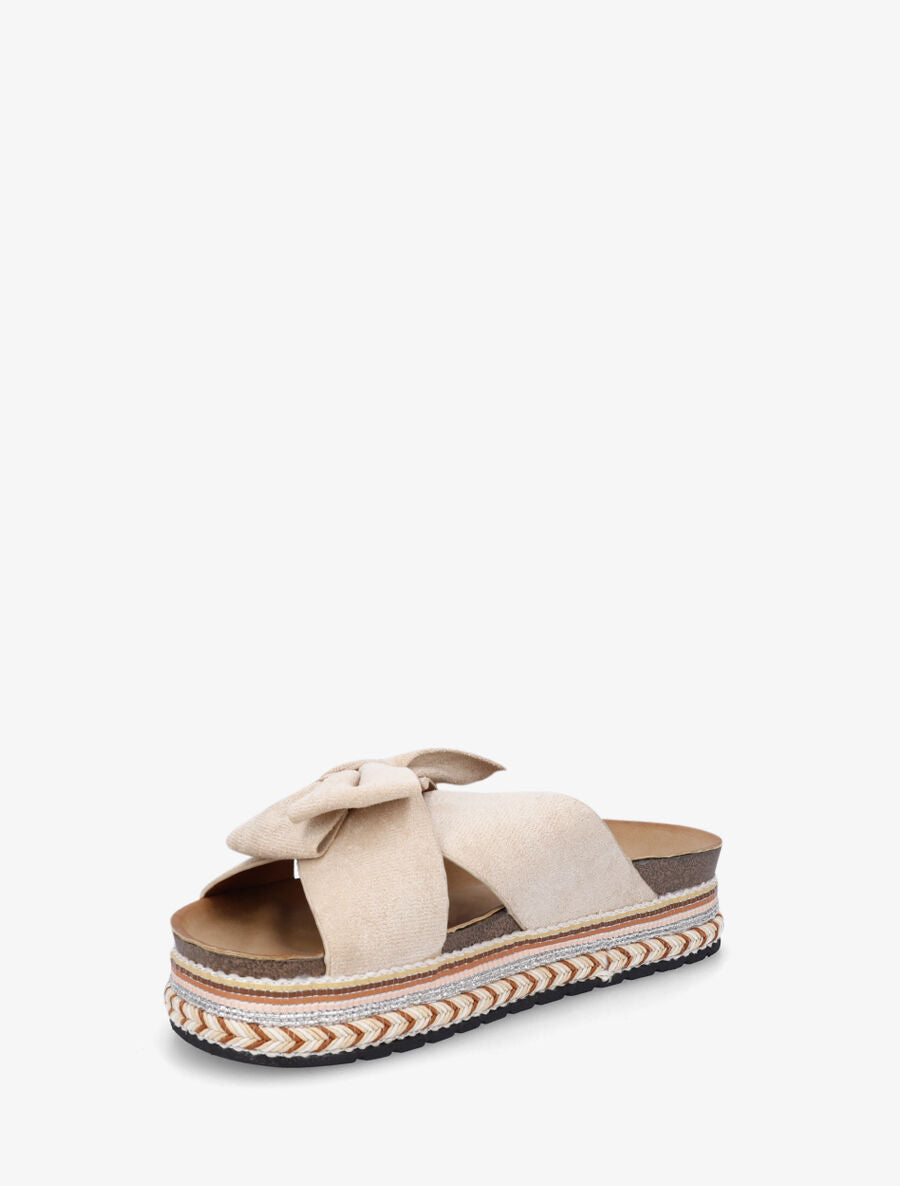 Claquettes en suédine à noeud - Beige - 3