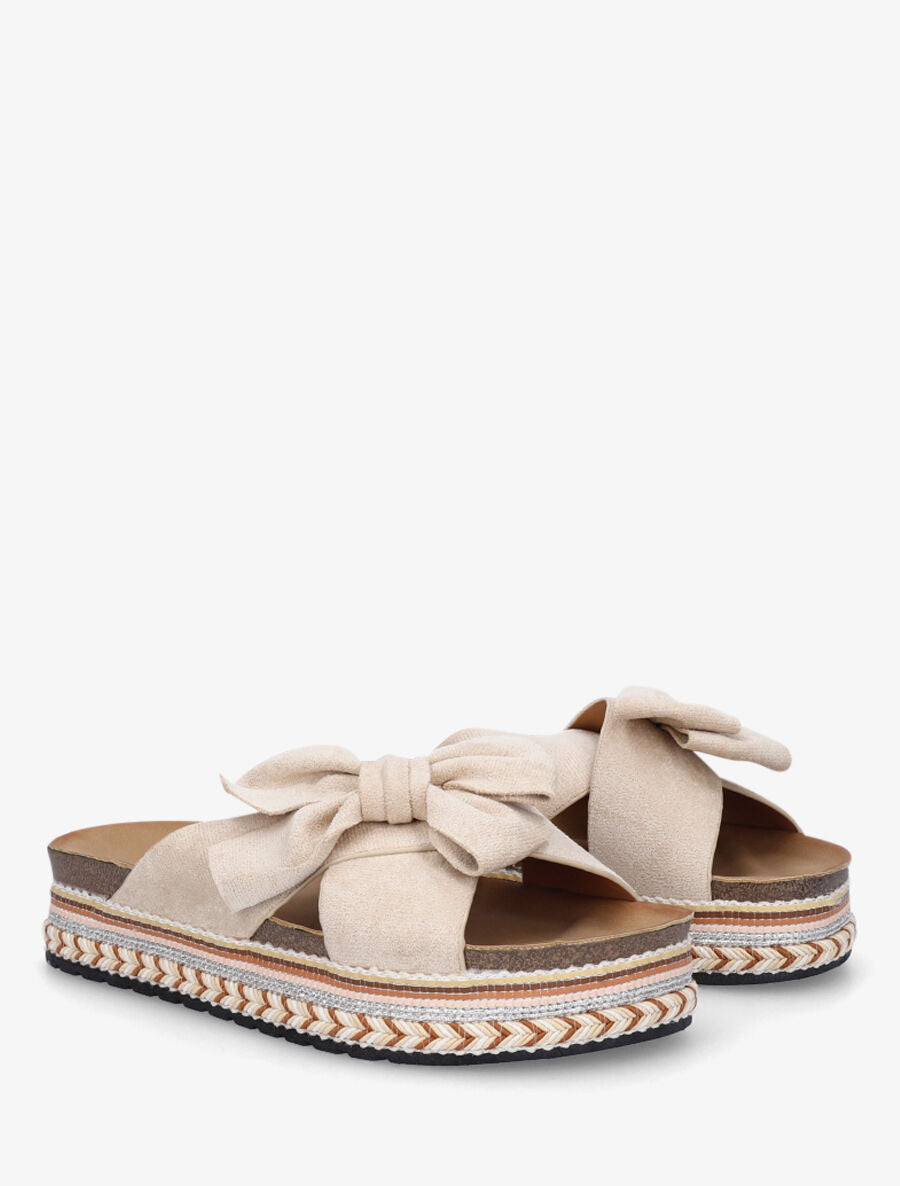 Claquettes en suédine à noeud - Beige - 4