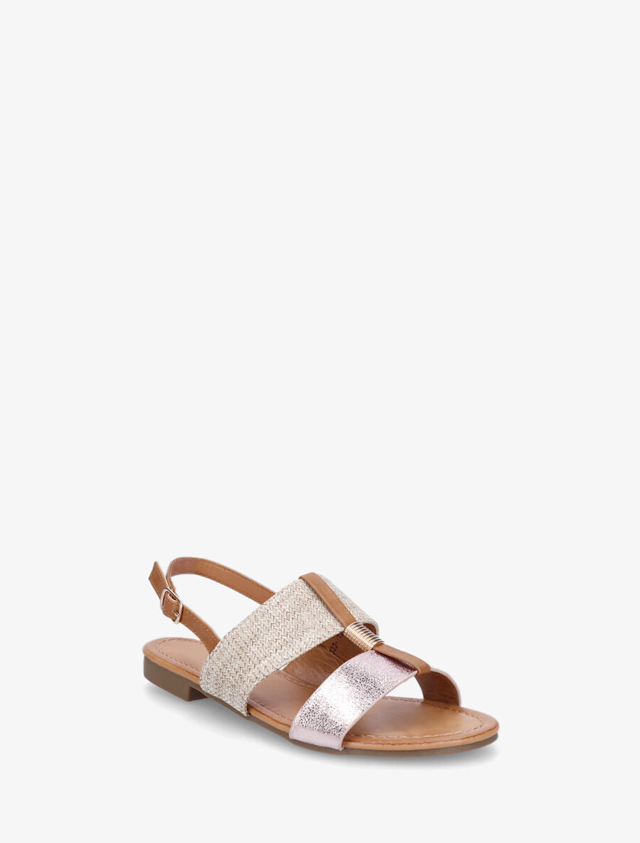 Nu-pieds bi-matière à bijou strié - Rose - 2