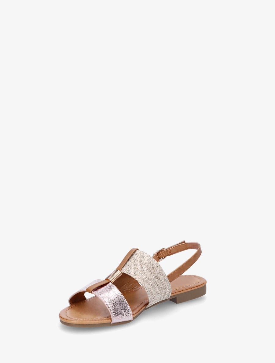 Nu-pieds bi-matière à bijou strié - Rose - 3