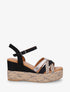 Sandales compensées brides raphia et simili - Noir - 5