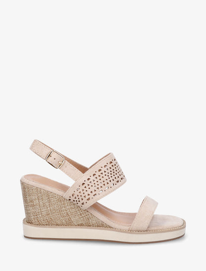 Sandales ajourées à talon compensé - Beige - 1