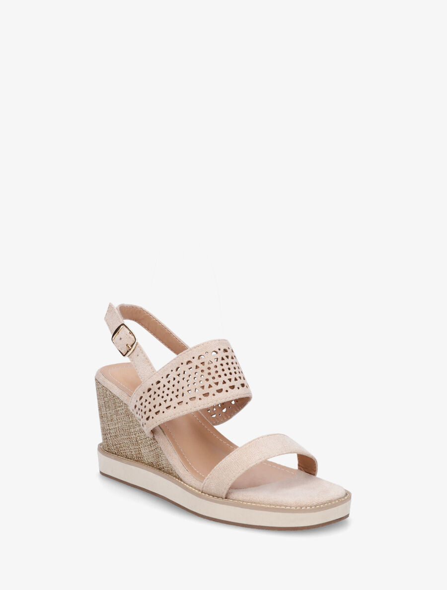Sandales ajourées à talon compensé - Beige - 2