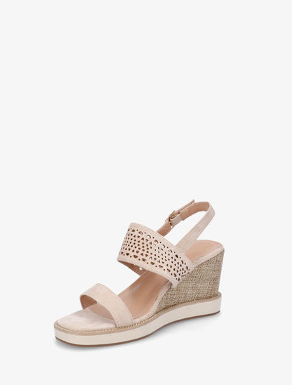 Sandales ajourées à talon compensé - Beige - 3