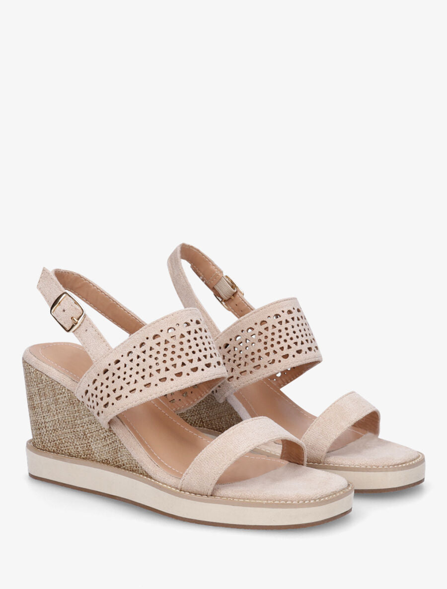 Sandales ajourées à talon compensé - Beige - 4