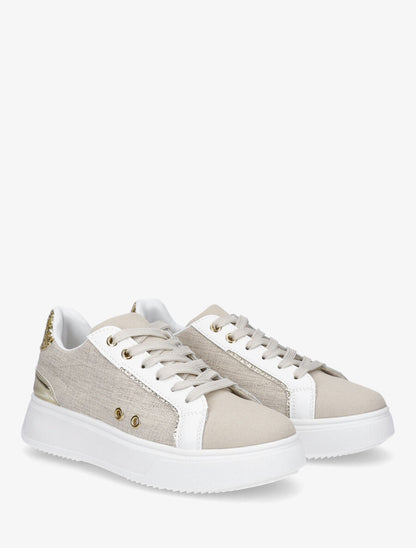 Sneakers à plateforme à contrefort constratant - Beige - 4