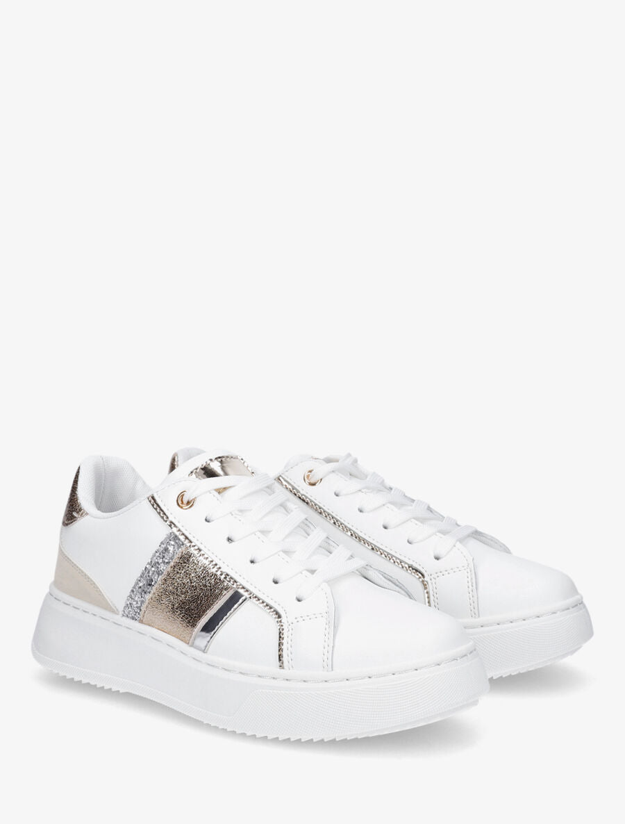 Sneakers à bandes contrastantes - Beige - 4