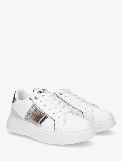 Sneakers à bandes contrastantes - Beige - 4
